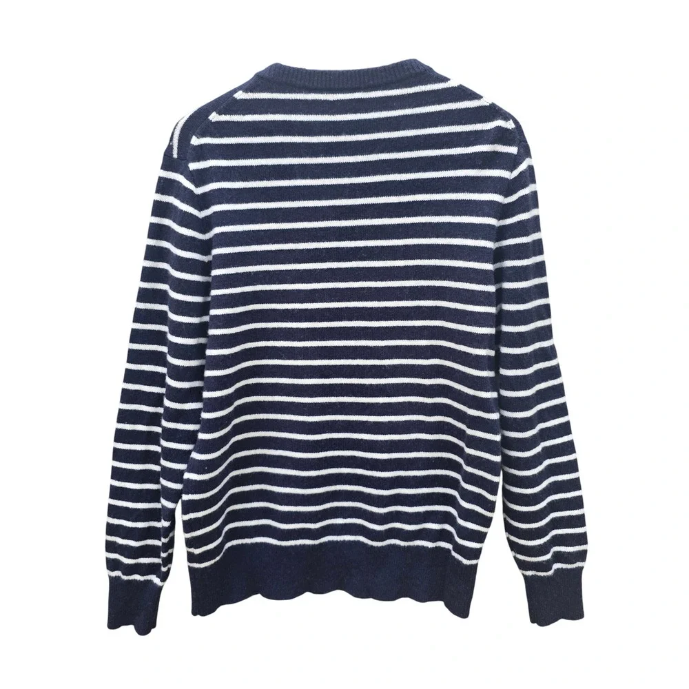 J. Crew Factory Mens Striped Wool Blend Sweater Crew Neck Navy Blue White Medium
